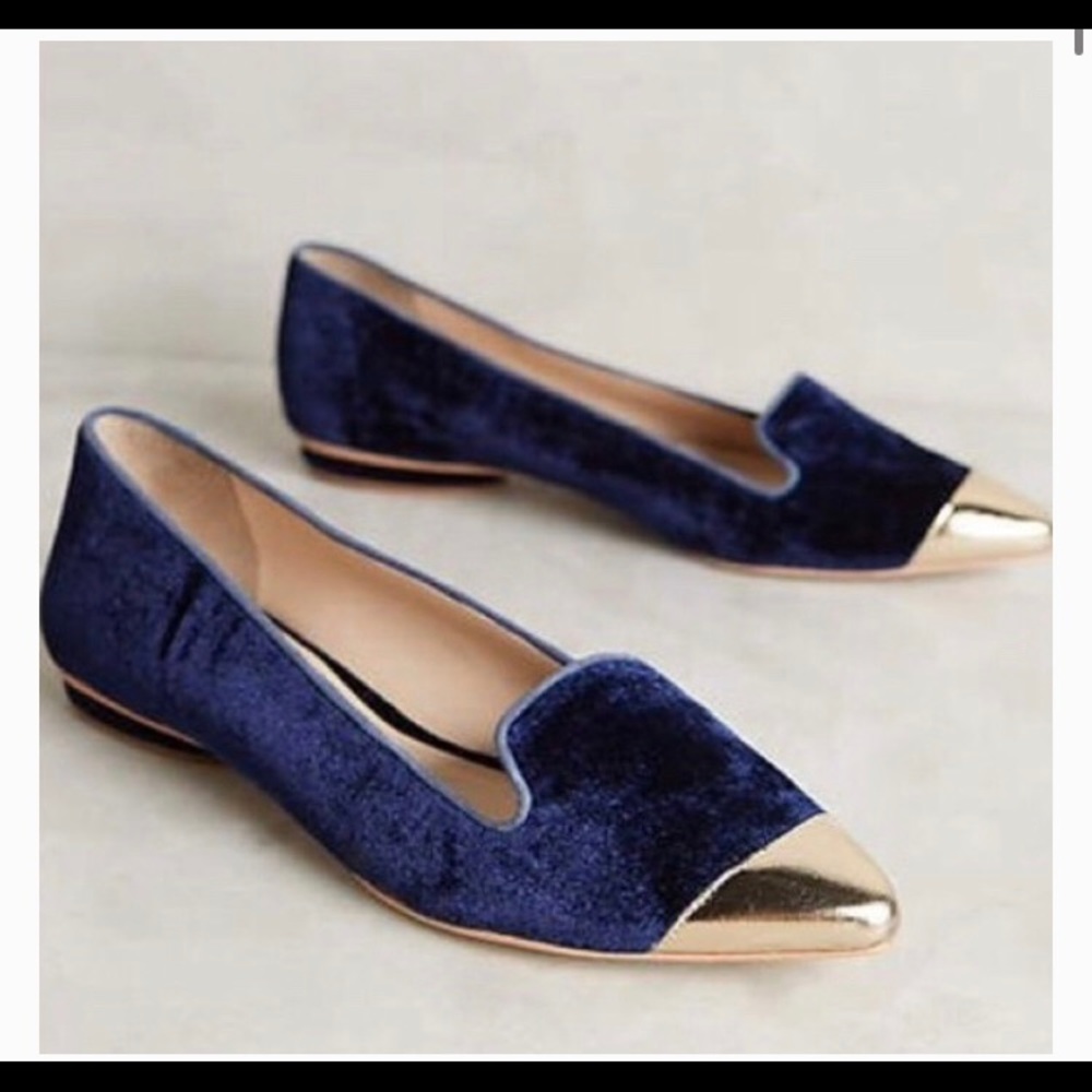 Guilhermina Blue Velvet Mirror Toe Flats